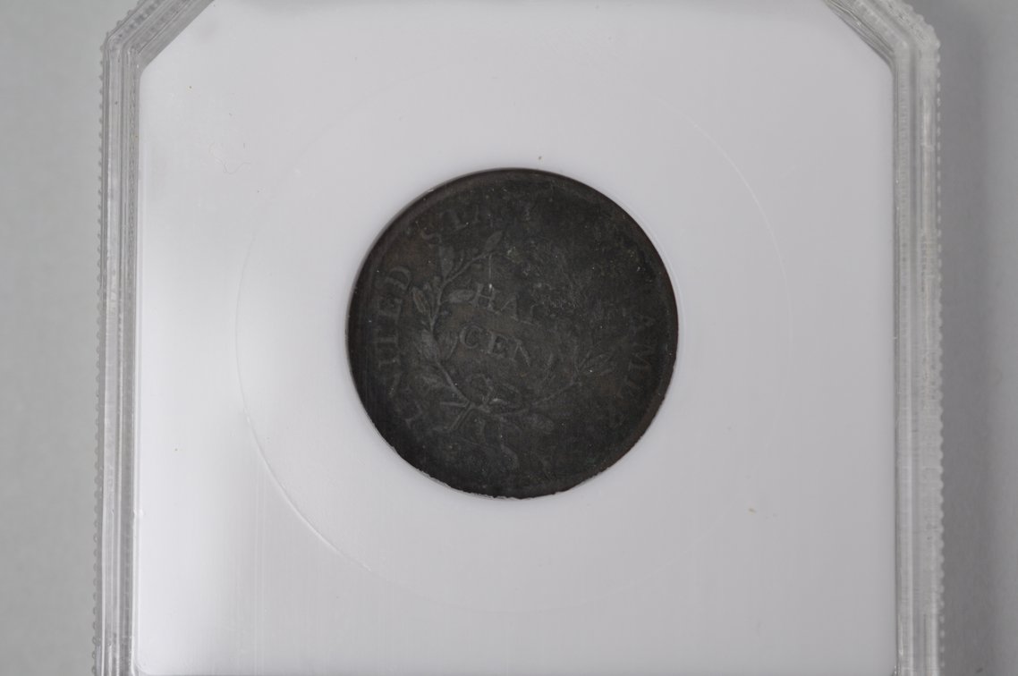 1805 Draped Bust Half Cent VG8 Large Five Stems Env. Dm. Corroded PCGS, photo 7 of 7