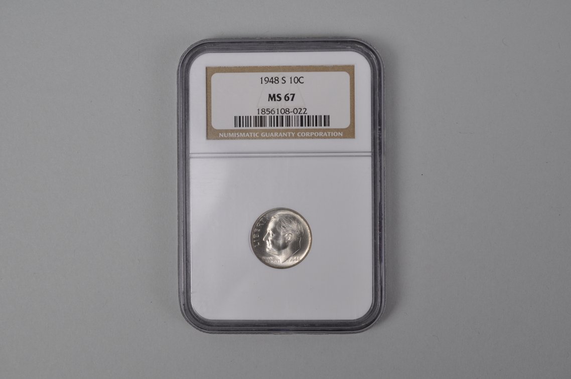 1948S Roosevelt Dime MS67 NGC, 1968D Washington Quarter PCGS MS65, photo 7 of 10