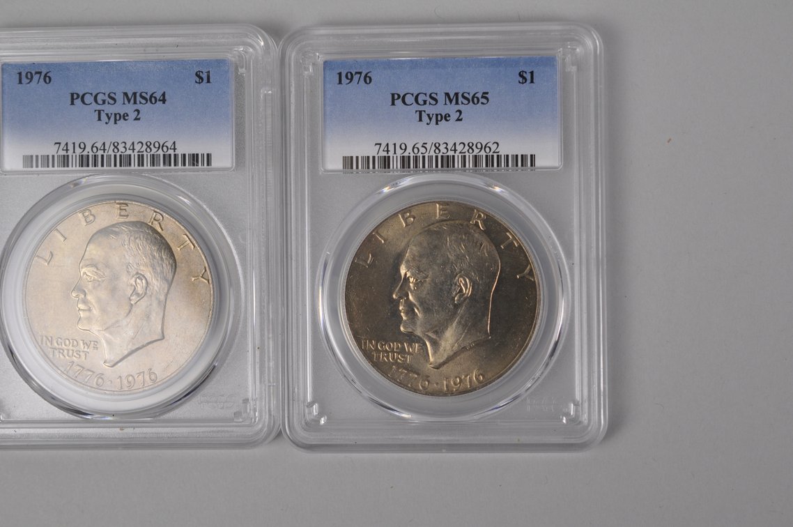 1971 Ike PR68DCAM Silver PCGS, 1976 Ike MS64 Tp2 PCGS, 1976 Ike MS65 Tp2 PCGS, photo 6 of 11