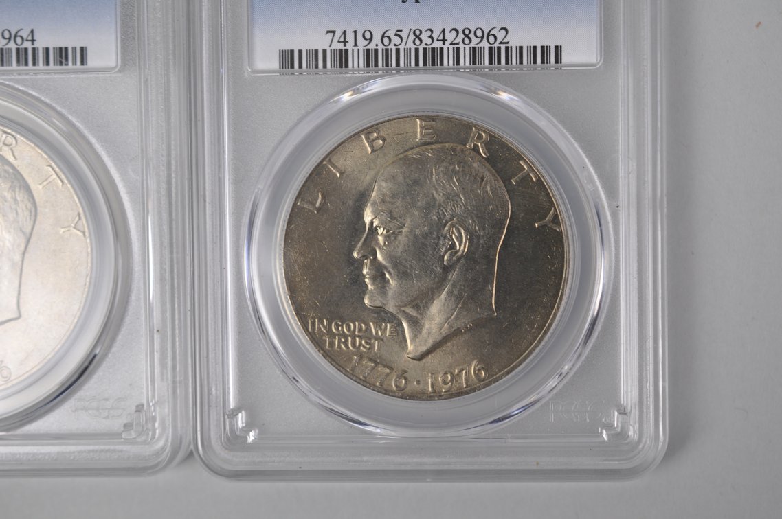 1971 Ike PR68DCAM Silver PCGS, 1976 Ike MS64 Tp2 PCGS, 1976 Ike MS65 Tp2 PCGS, photo 7 of 11