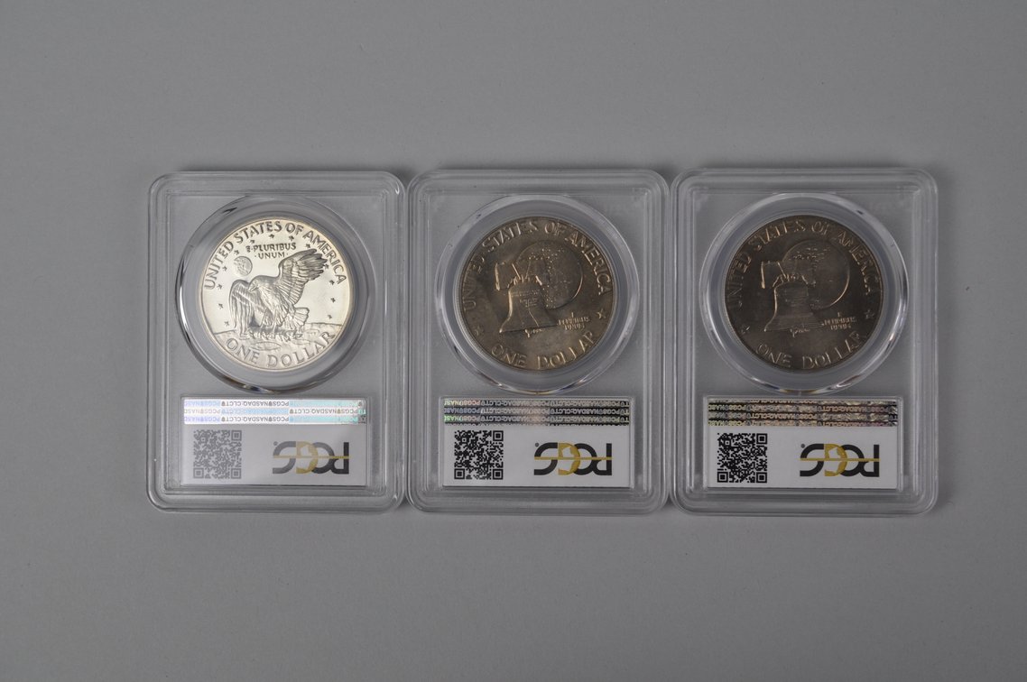 1971 Ike PR68DCAM Silver PCGS, 1976 Ike MS64 Tp2 PCGS, 1976 Ike MS65 Tp2 PCGS, photo 8 of 11
