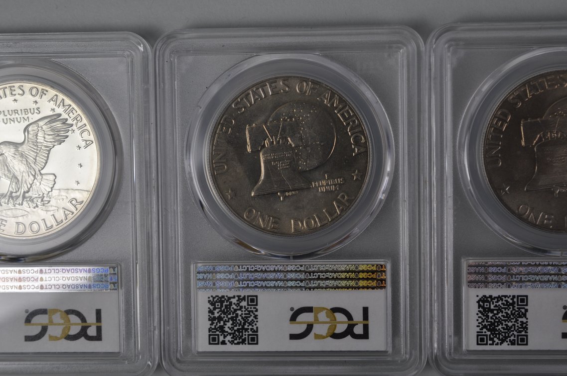 1971 Ike PR68DCAM Silver PCGS, 1976 Ike MS64 Tp2 PCGS, 1976 Ike MS65 Tp2 PCGS, photo 10 of 11