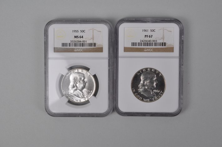 1955 Franklin Half MS64NGC, 1961 Franklin Half PF67 NGC