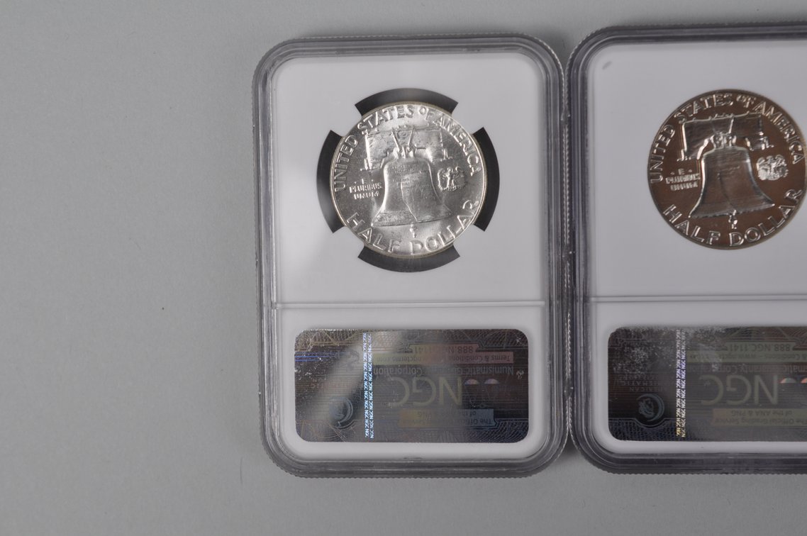 1955 Franklin Half MS64NGC, 1961 Franklin Half PF67 NGC, photo 6 of 9
