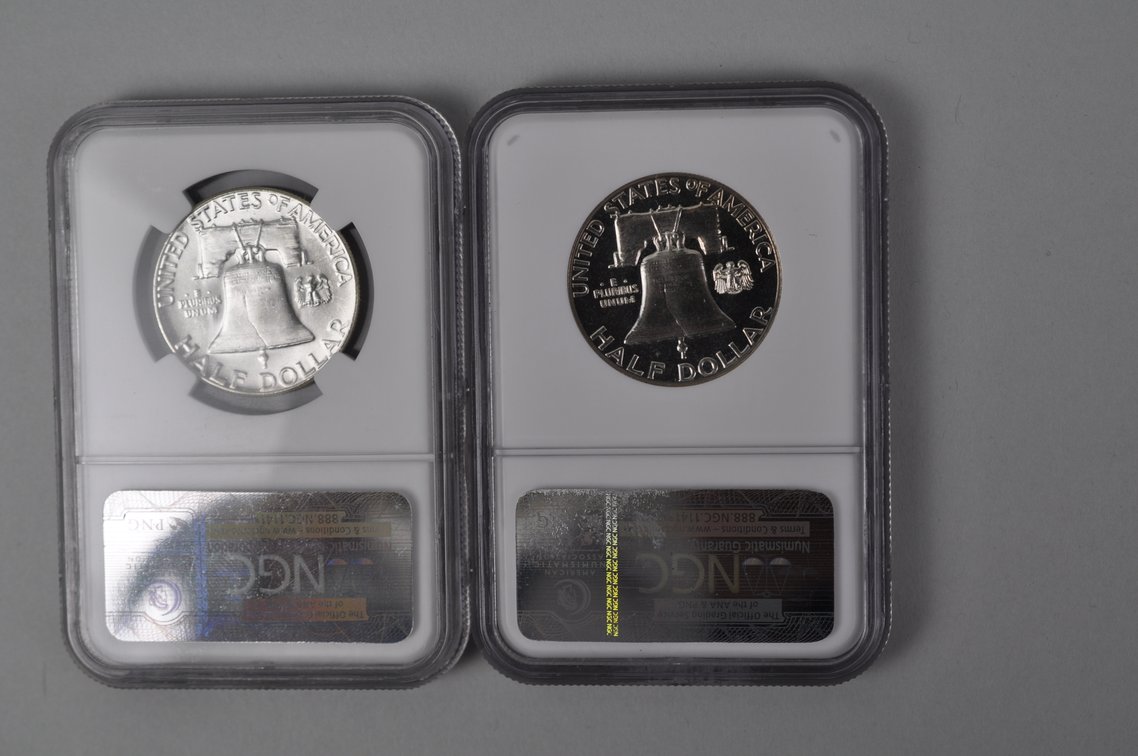 1955 Franklin Half MS64NGC, 1961 Franklin Half PF67 NGC, photo 8 of 9