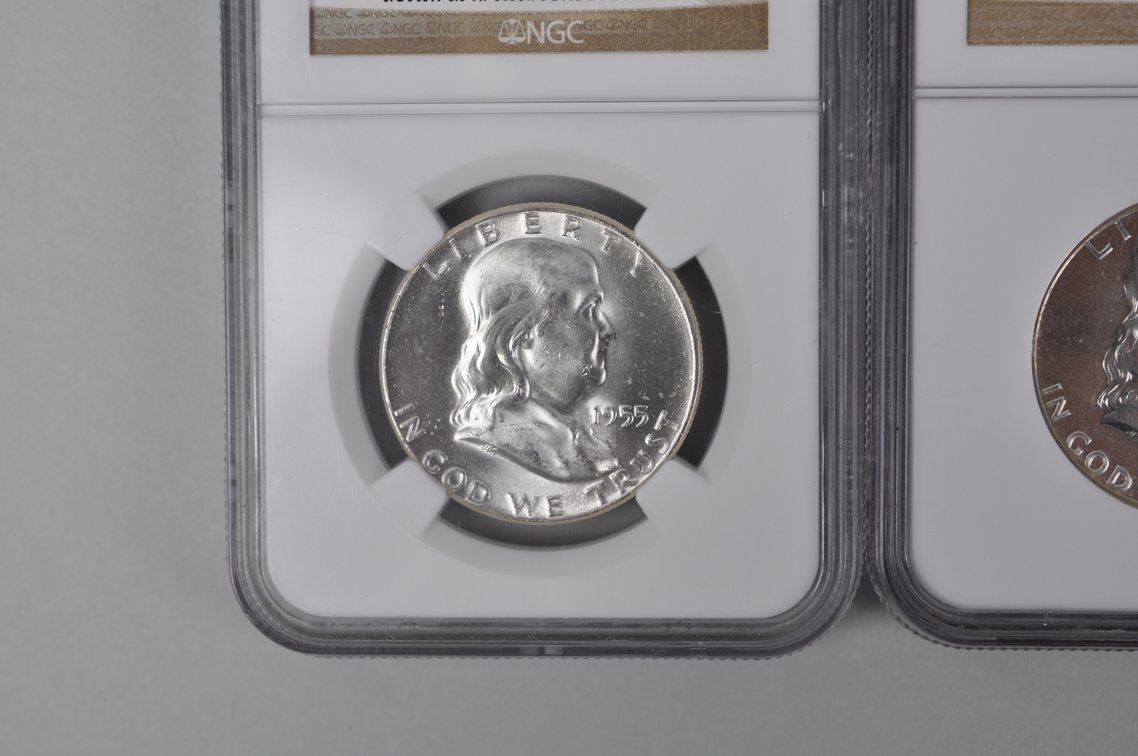 1955 Franklin Half MS64NGC, 1961 Franklin Half PF67 NGC, photo 2 of 9