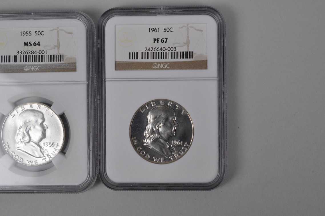 1955 Franklin Half MS64NGC, 1961 Franklin Half PF67 NGC, photo 3 of 9