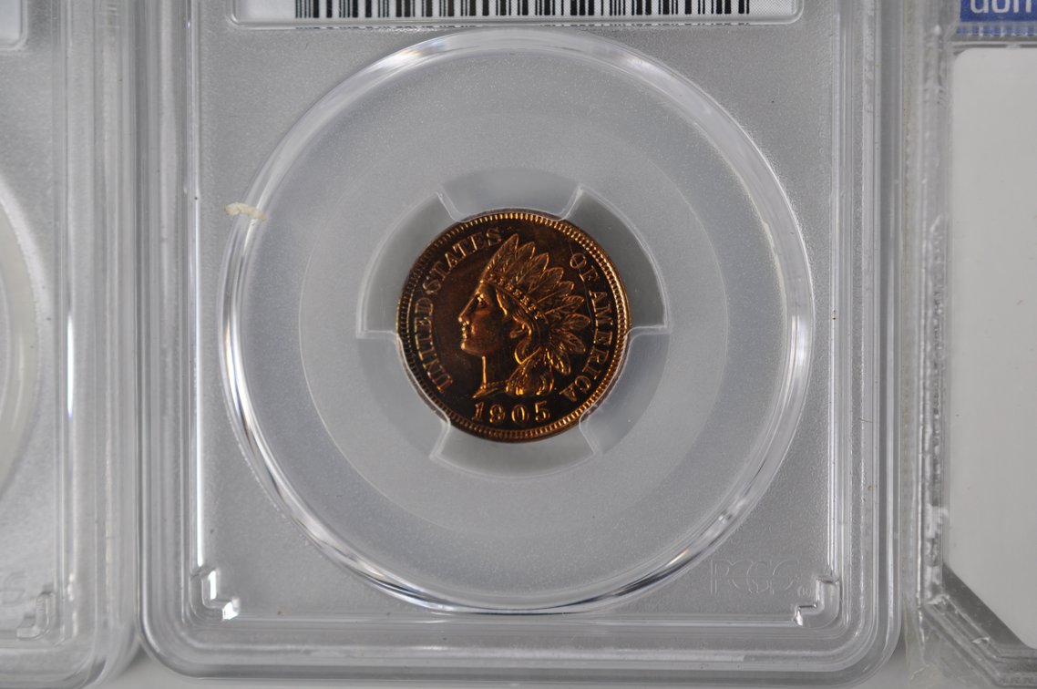 1935 1C PCGS MS63BN, 1904 1C DGS AU58, 1905 1C PCGS Gen. AU Detail Pol, 1935 1C PCGS MS63BN, photo 5 of 14