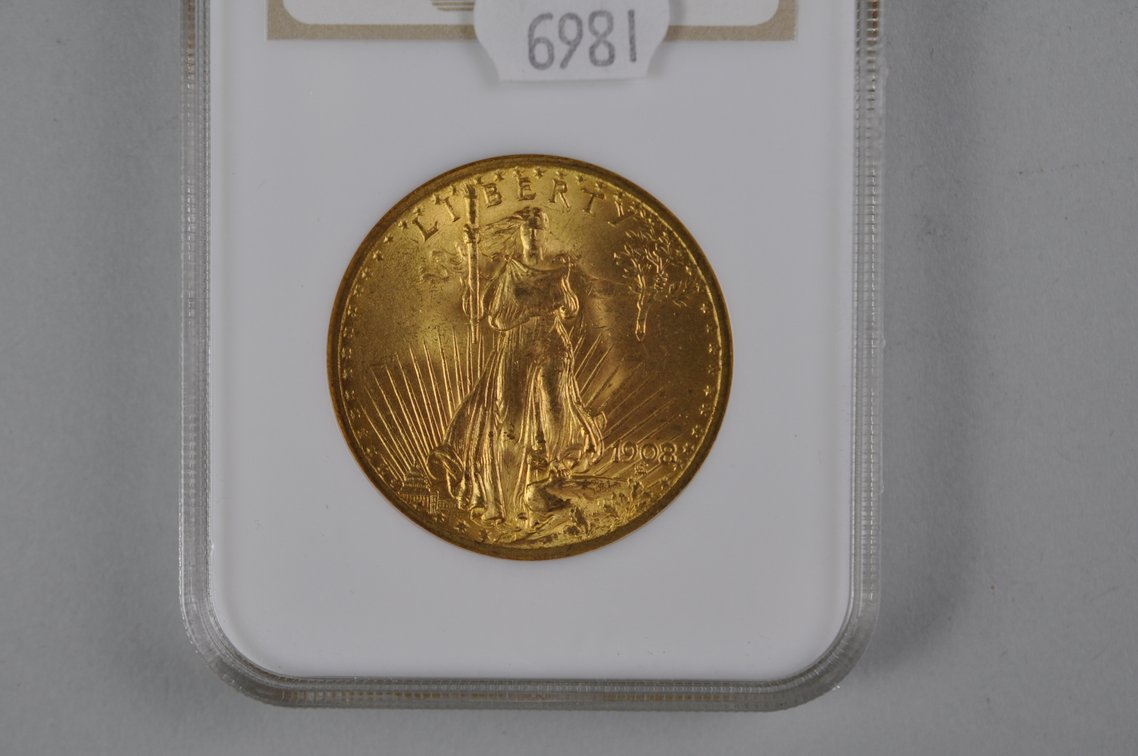 1908 No Motto SG Double Eagle Gold NGC MS63, photo 2 of 6