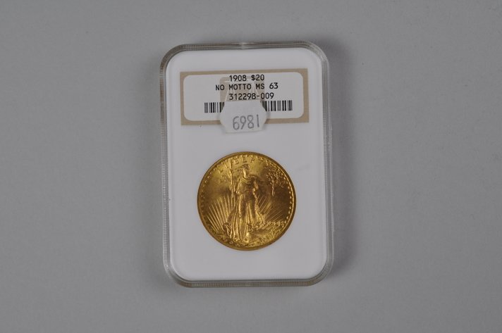 1908 No Motto SG Double Eagle Gold NGC MS63