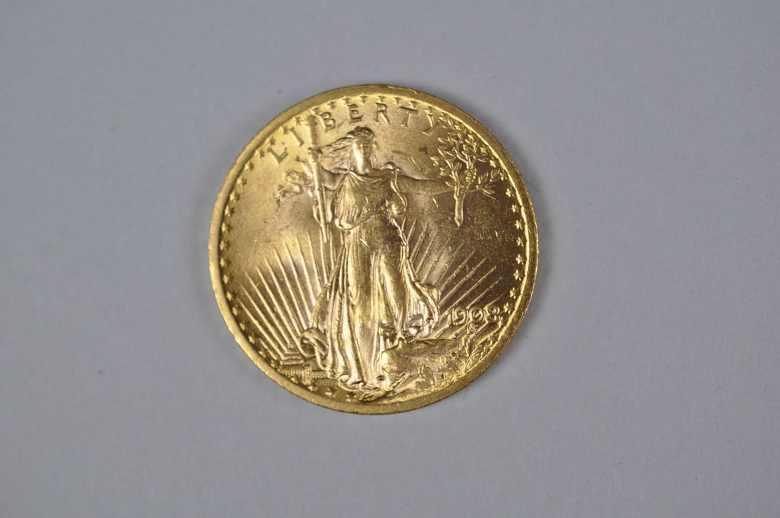 1908 No Motto SG Double Eagle Gold MS, photo 4 of 7