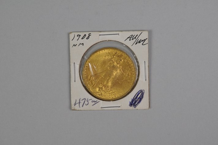 1908 No Motto SG Double Eagle Gold AU/MS