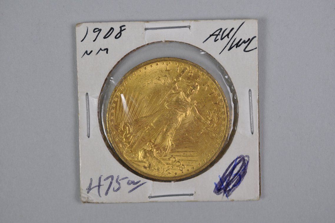 1908 No Motto SG Double Eagle Gold AU/MS, photo 2 of 5