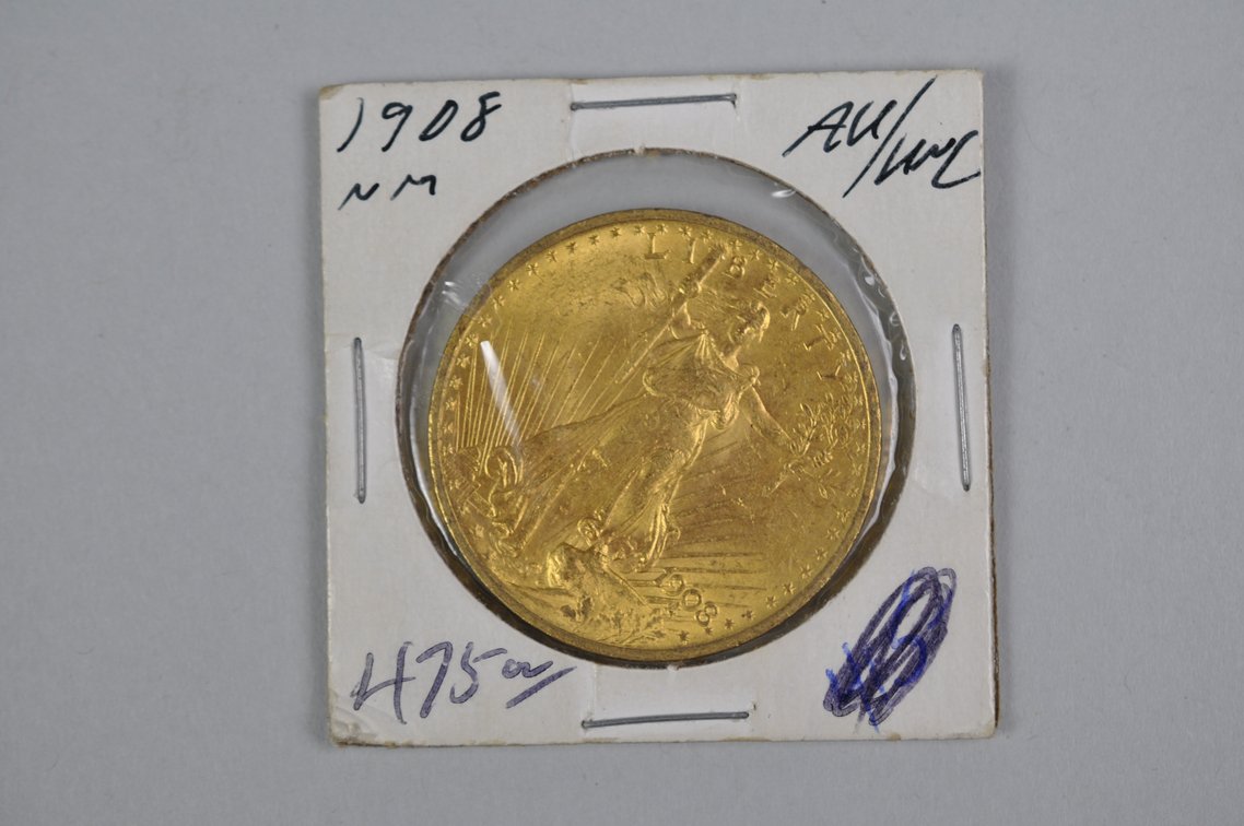 1908 No Motto SG Double Eagle Gold AU/MS, photo 3 of 5