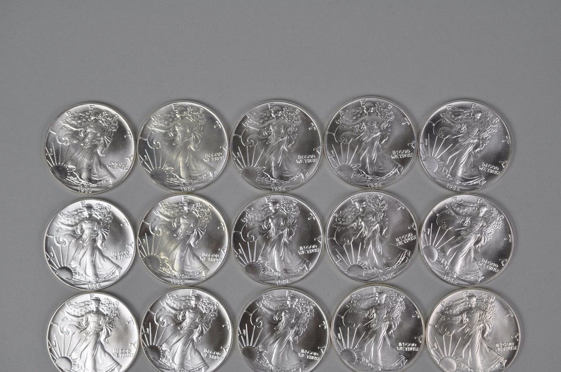 Green Mint Tube of 1986 American Silver Eagles, photo 2 of 9