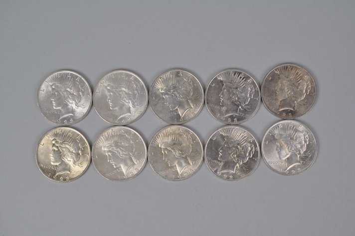 Ten 1923 Silver Peace Dollars