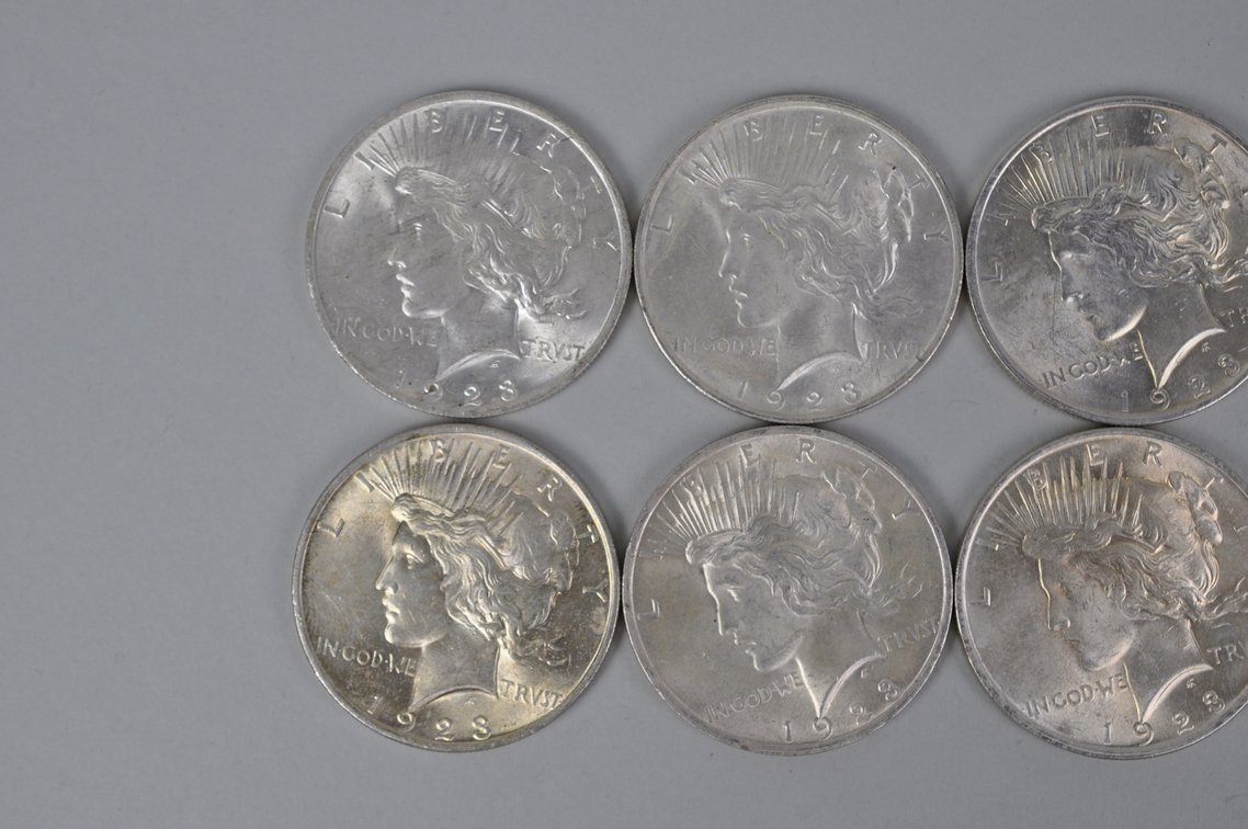 Ten 1923 Silver Peace Dollars, photo 2 of 8