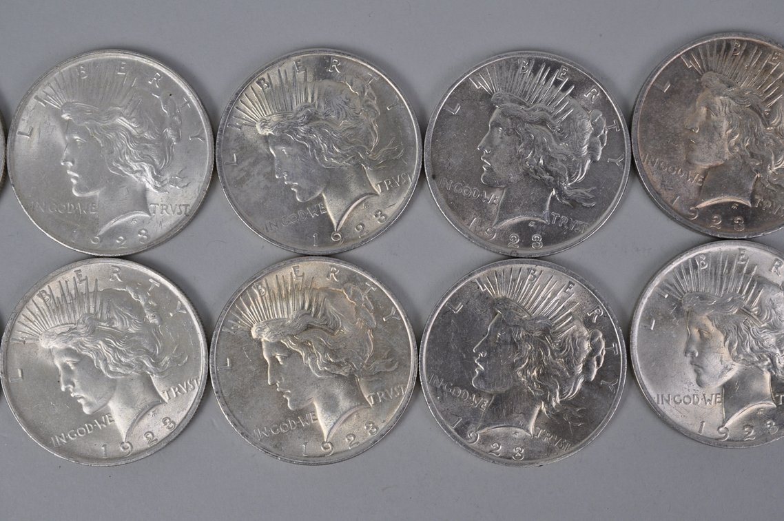 Ten 1923 Silver Peace Dollars, photo 3 of 8