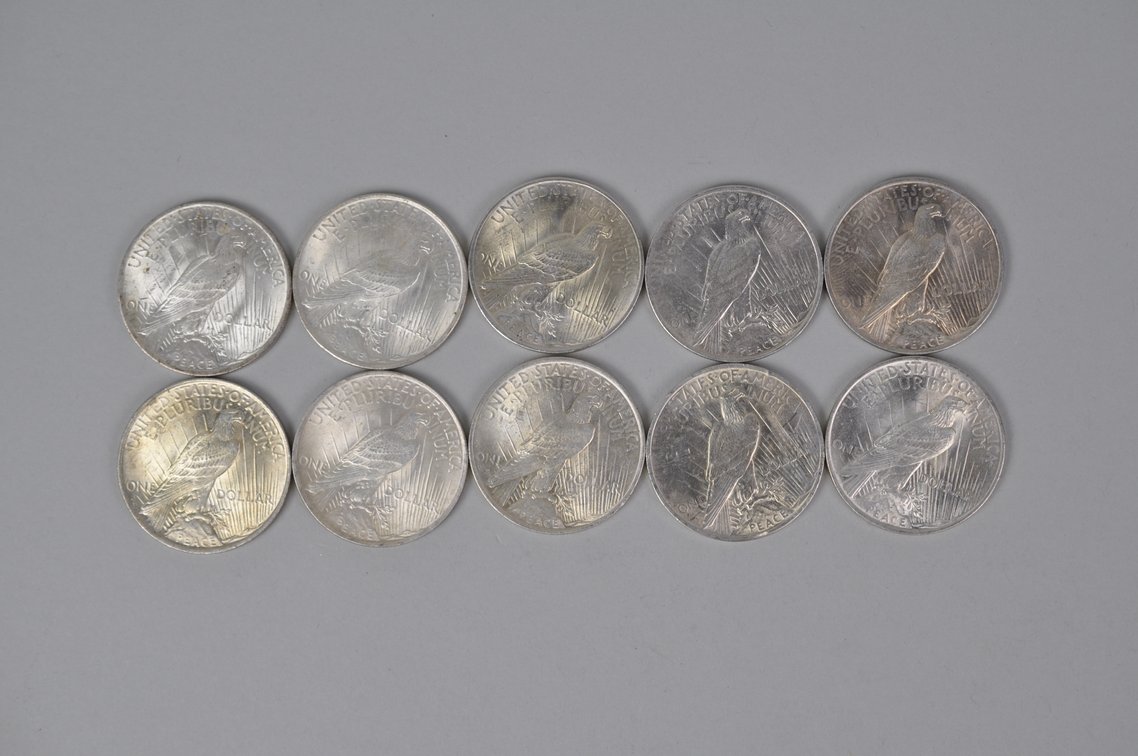 Ten 1923 Silver Peace Dollars, photo 5 of 8