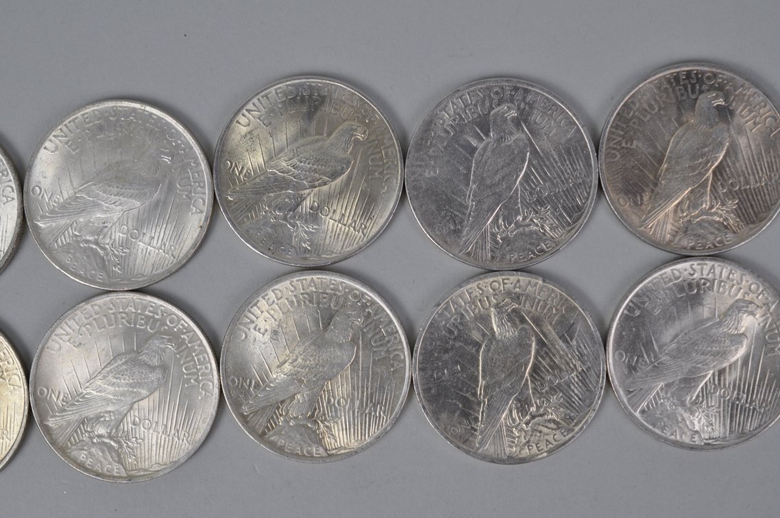 Ten 1923 Silver Peace Dollars, photo 7 of 8