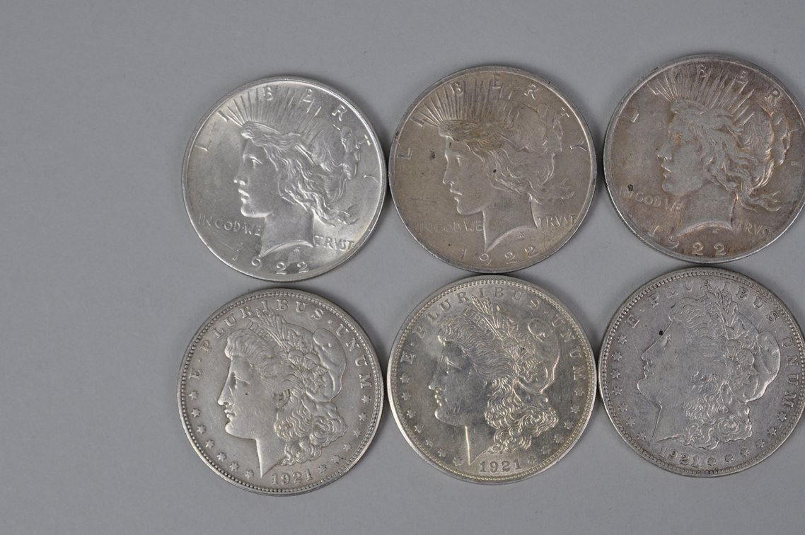 1921 Silver Morgan and 1922 Peace Dollars, photo 2 of 8