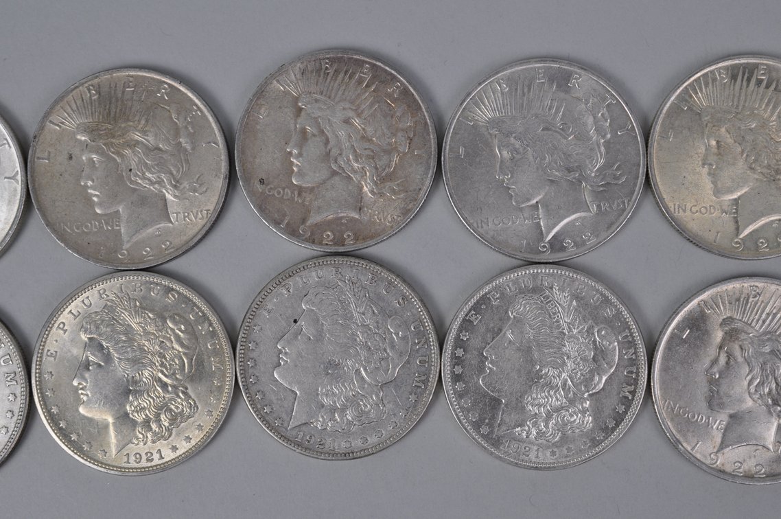 1921 Silver Morgan and 1922 Peace Dollars, photo 3 of 8