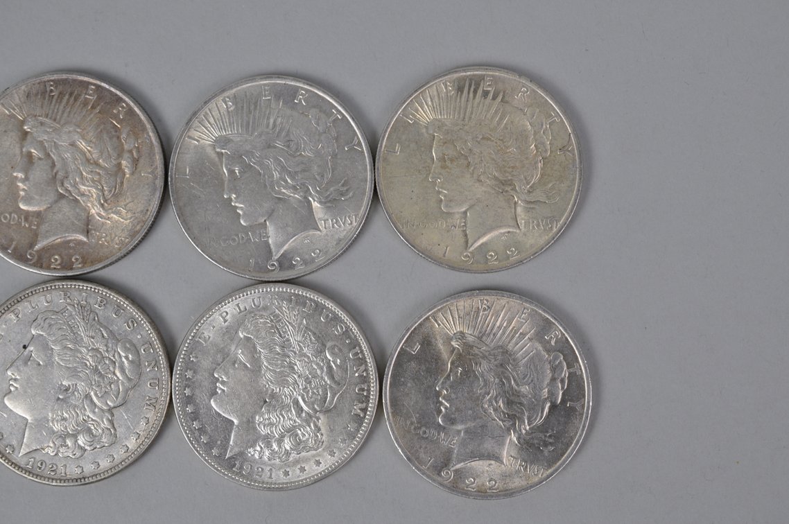 1921 Silver Morgan and 1922 Peace Dollars, photo 4 of 8