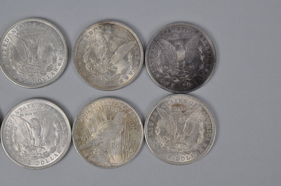Nine 1921 and One 1922 Silver Morgan and Peace Dollars, photo 8 of 8