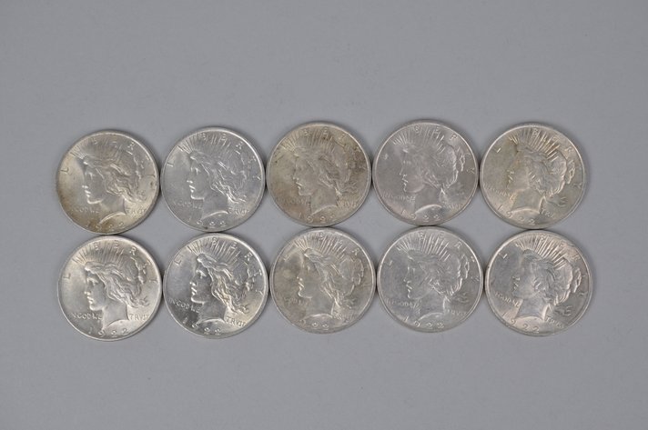 Ten 1922 Silver Peace Dollars
