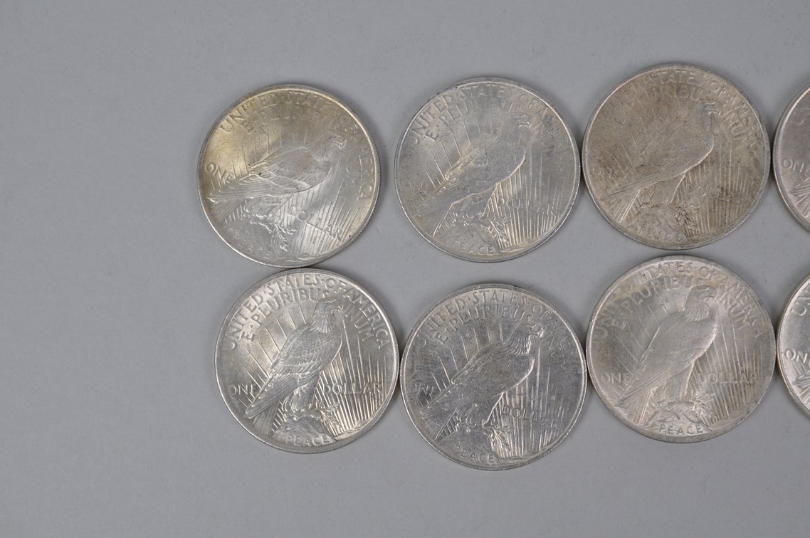 Ten 1922 Silver Peace Dollars, photo 6 of 8