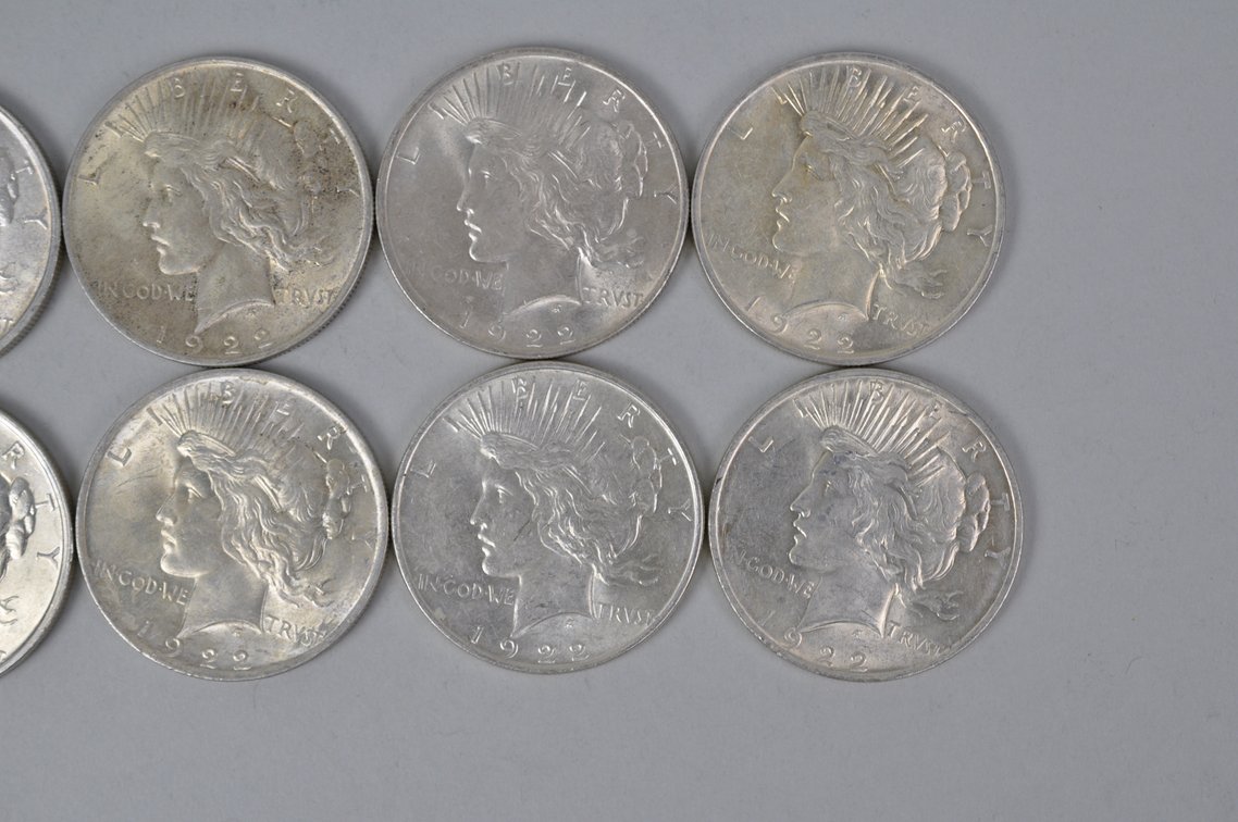 Ten 1922 Silver Peace Dollars, photo 4 of 8