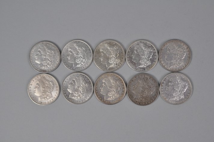 Ten Silver Morgan Dollars