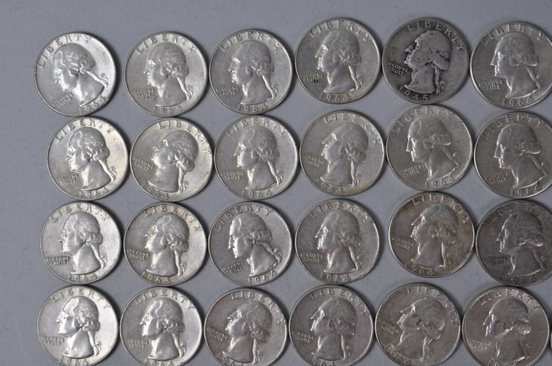 1945 and 1964 US Silver Quarters, photo 2 of 10