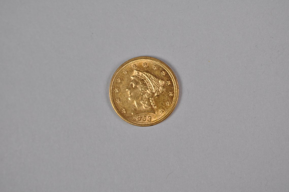 1853 Liberty Quarter Eagle Gold AU/MS, photo 3 of 8