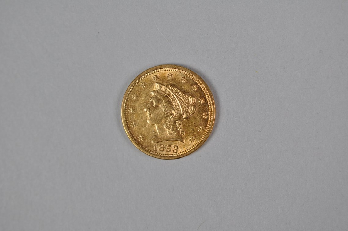 1853 Liberty Quarter Eagle Gold AU/MS, photo 2 of 8