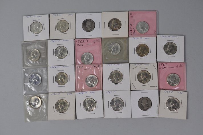 1934, 1943, 1951, 1953-1959, 1960-1962, 1964 US Silver Quarters