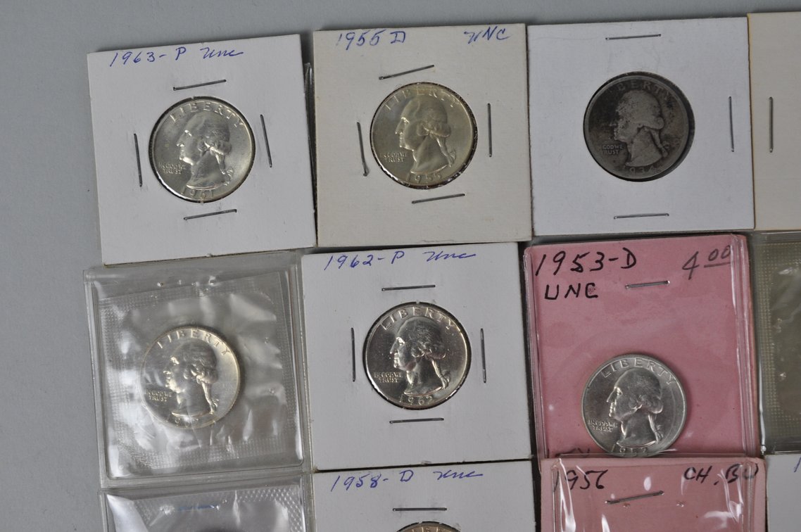 1934, 1943, 1951, 1953-1959, 1960-1962, 1964 US Silver Quarters, photo 2 of 12