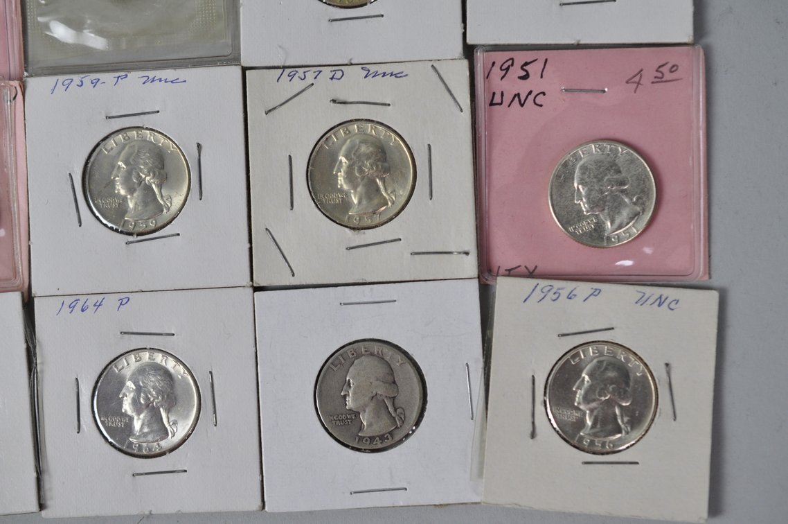 1934, 1943, 1951, 1953-1959, 1960-1962, 1964 US Silver Quarters, photo 5 of 12