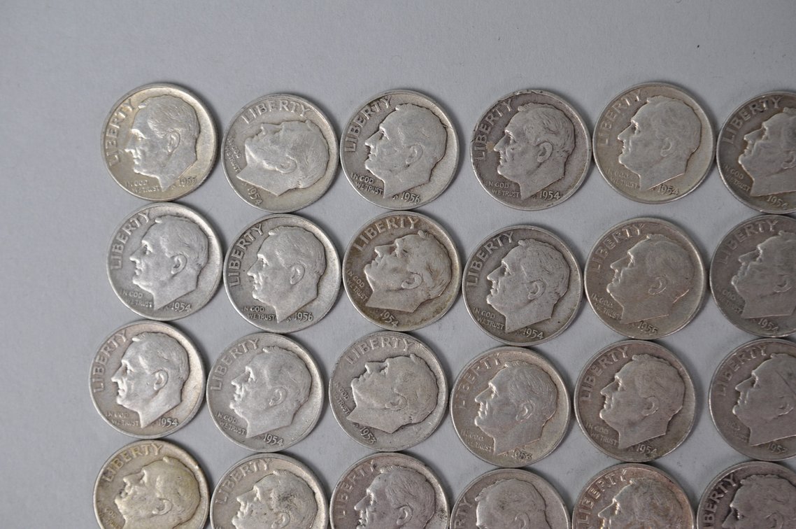 1953 1954 1955 1956 US Silver Dimes, photo 2 of 11