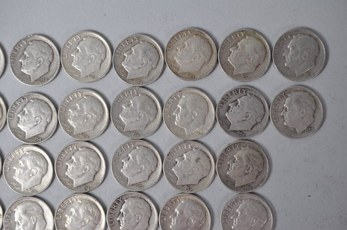 1953 1954 1955 1956 US Silver Dimes, photo 3 of 11