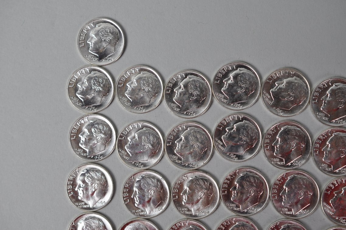 1964 US Silver Dimes, photo 3 of 15