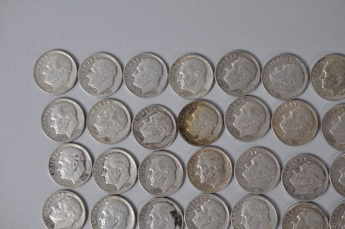 1959 1960 and 1961 US Silver Dimes, photo 2 of 14
