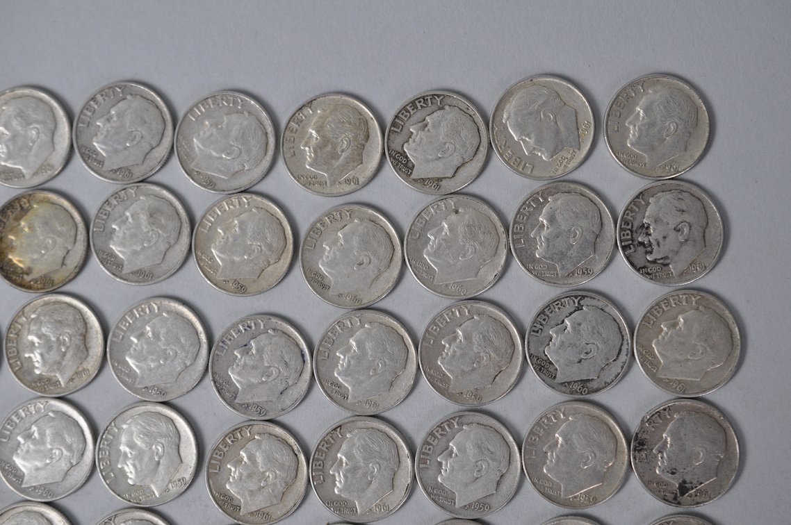 1959 1960 and 1961 US Silver Dimes, photo 6 of 14