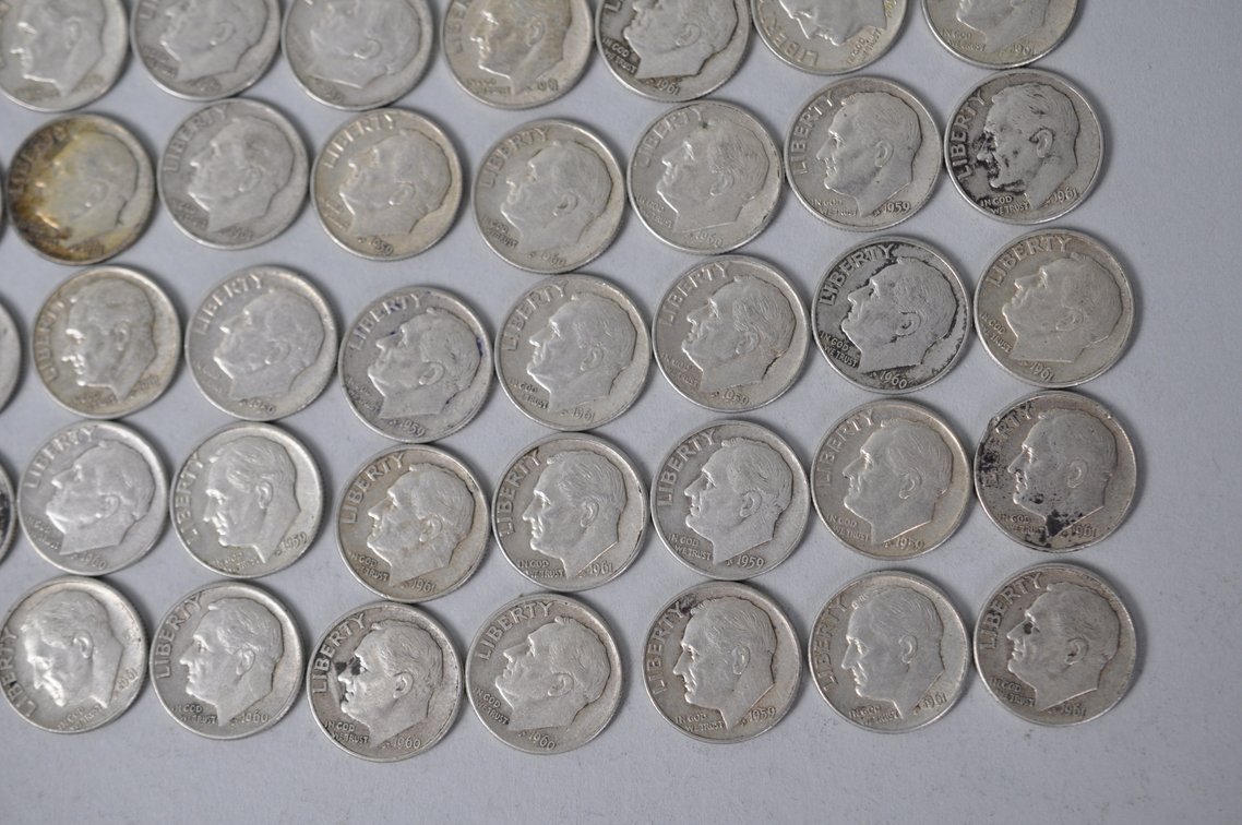 1959 1960 and 1961 US Silver Dimes, photo 7 of 14