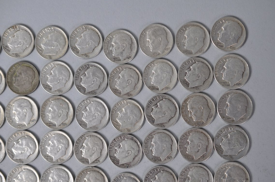1956, 1957, 1958, and 1959 US Silver Dimes, photo 3 of 12