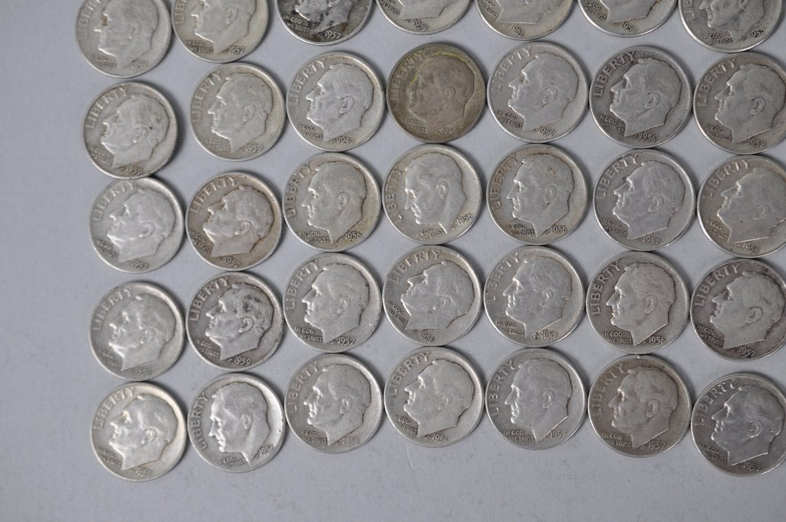 1956, 1957, 1958, and 1959 US Silver Dimes, photo 4 of 12