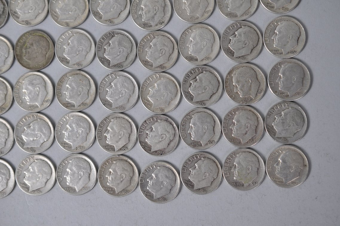 1956, 1957, 1958, and 1959 US Silver Dimes, photo 5 of 12