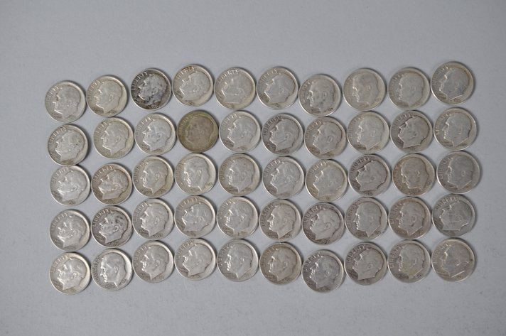 1956, 1957, 1958, and 1959 US Silver Dimes