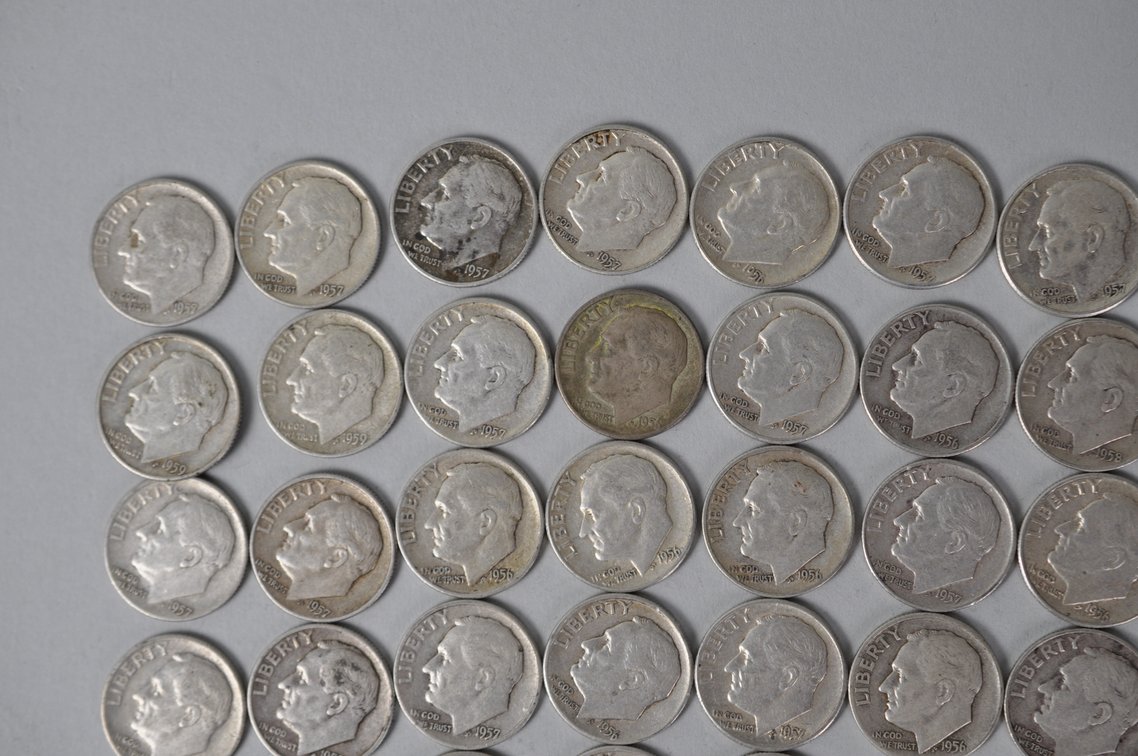 1956, 1957, 1958, and 1959 US Silver Dimes, photo 2 of 12