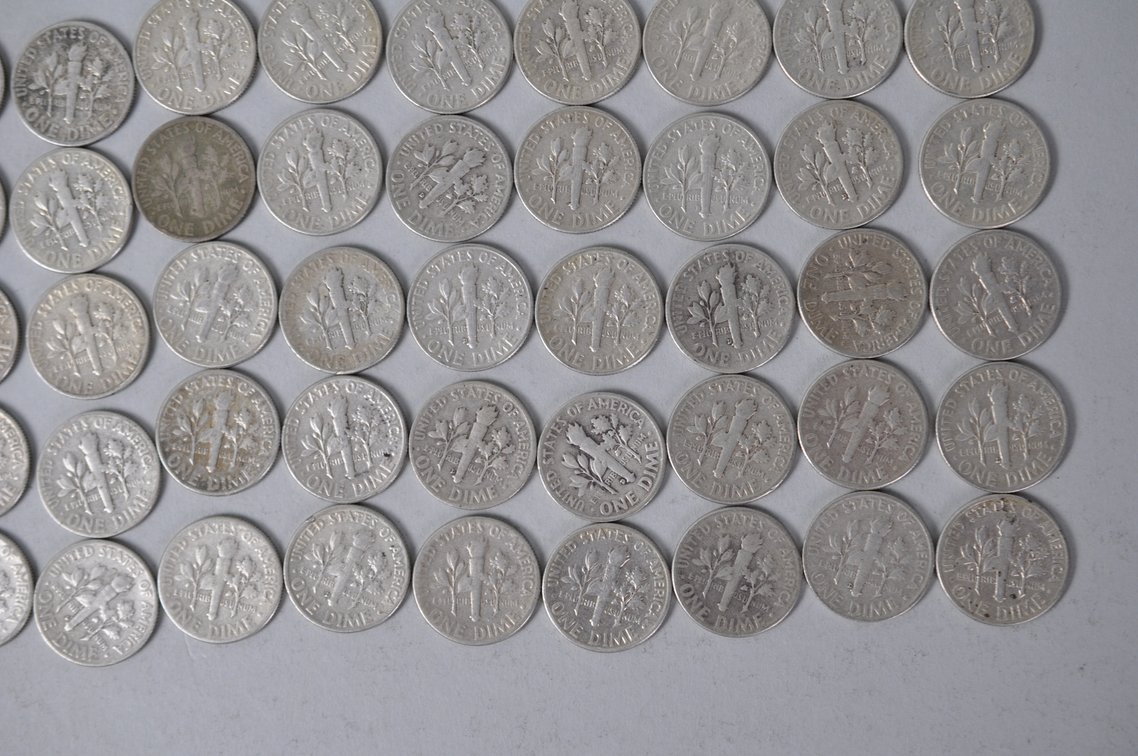 1956, 1957, 1958, and 1959 US Silver Dimes, photo 11 of 12
